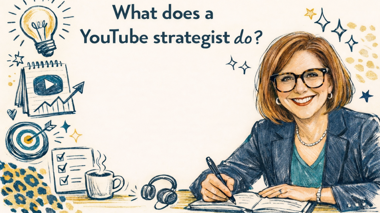 YouTube strategist Kathy Sizemore planning video strategy for business owners at her desk
