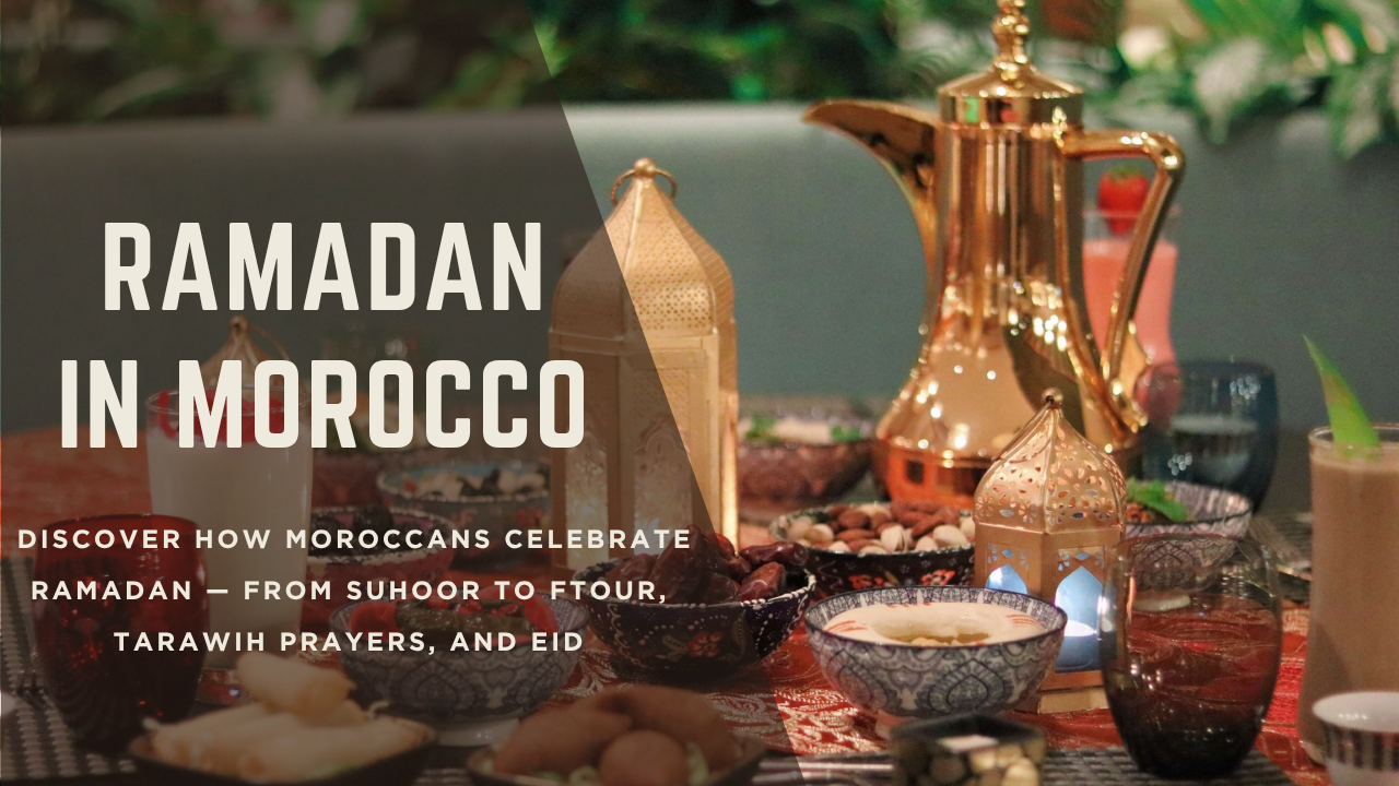 Moroccan family enjoying ftour during Ramadan with mint tea and harira soup