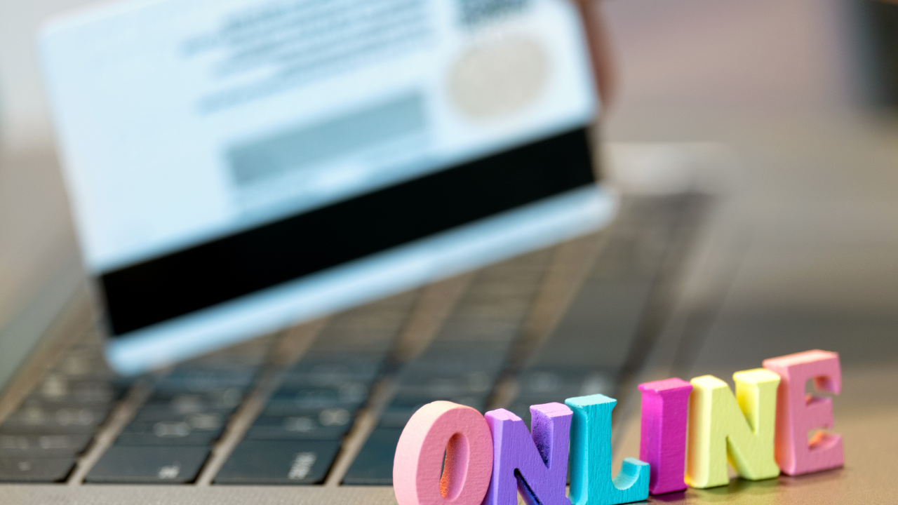 online with card and laptop