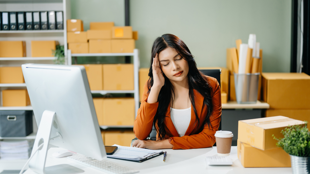 Women stress on a desk