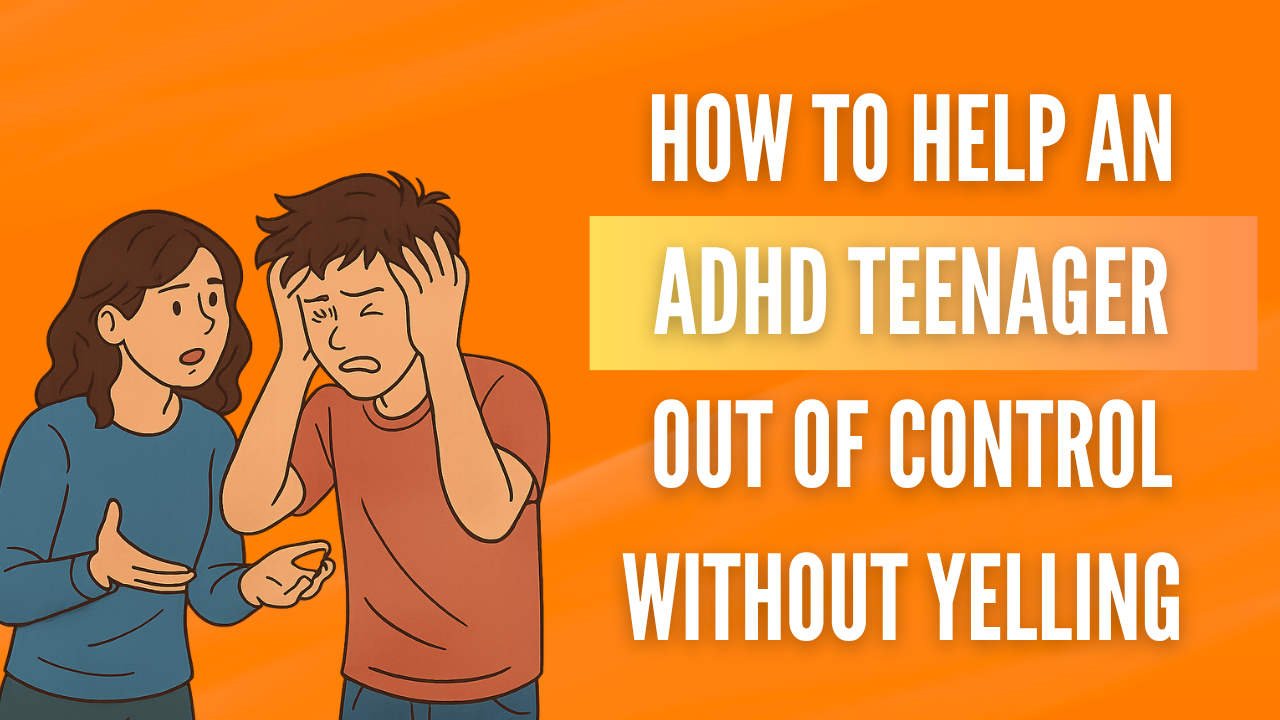 Mother calmly helping ADHD teenager out of control without yelling