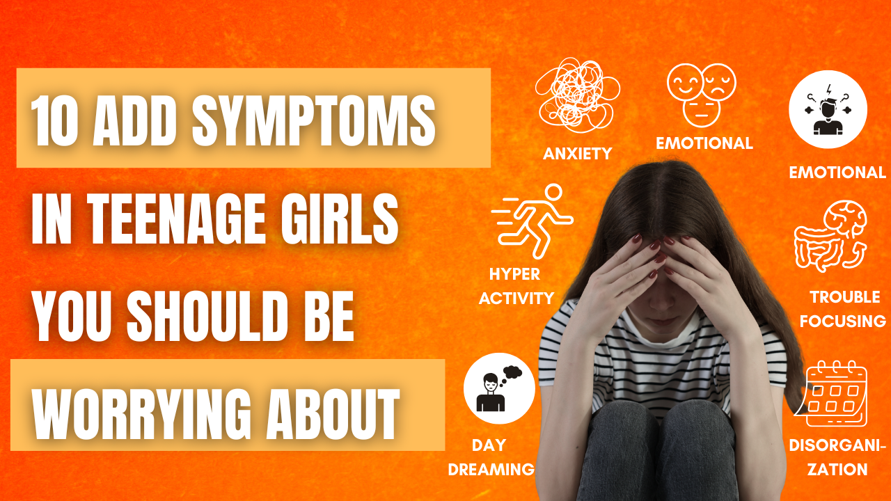 Teenage girl overwhelmed by ADD symptoms like anxiety, disorganization, trouble focusing, and emotional distress