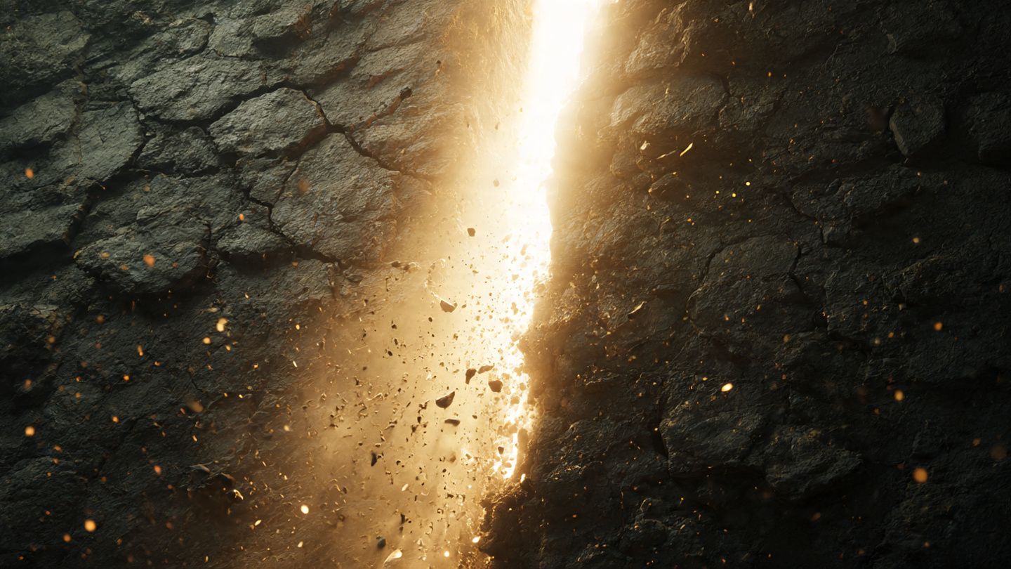 Light breaking through darkness symbolizing spiritual deliverance and freedom.