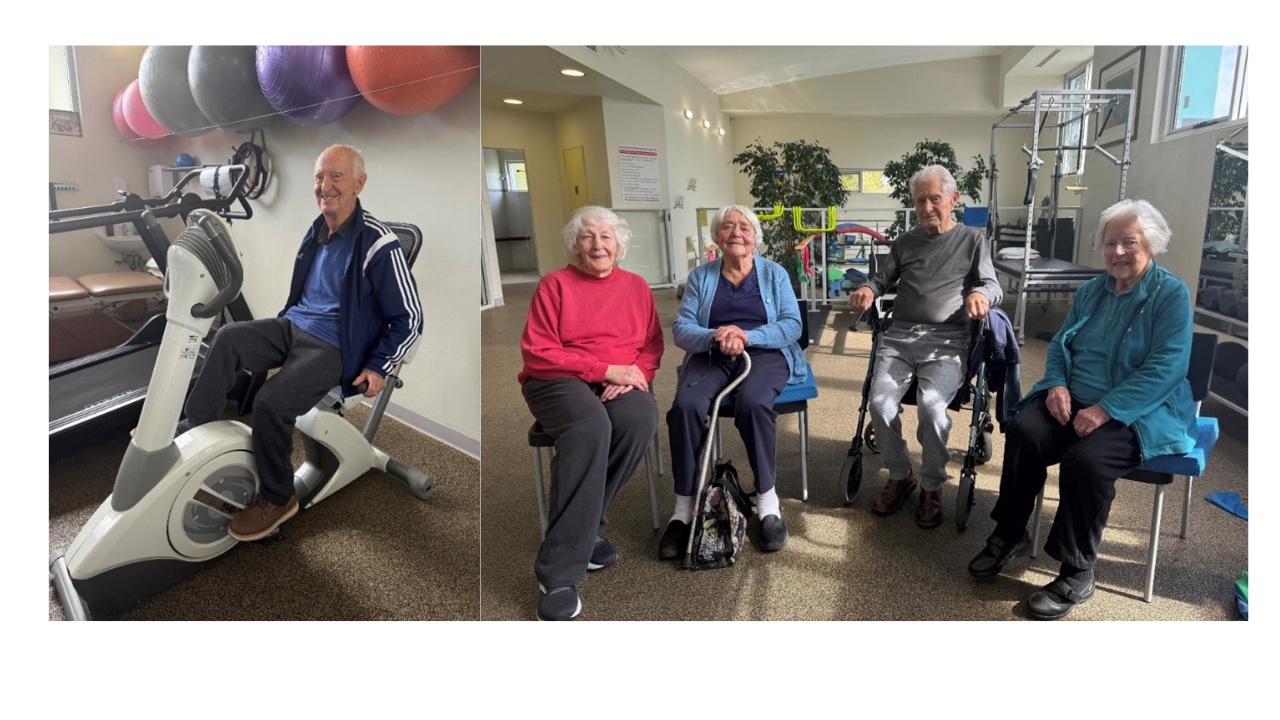 From left to right – Maurice on the exercise bike, Wilma, Olga, Bill and Joyce