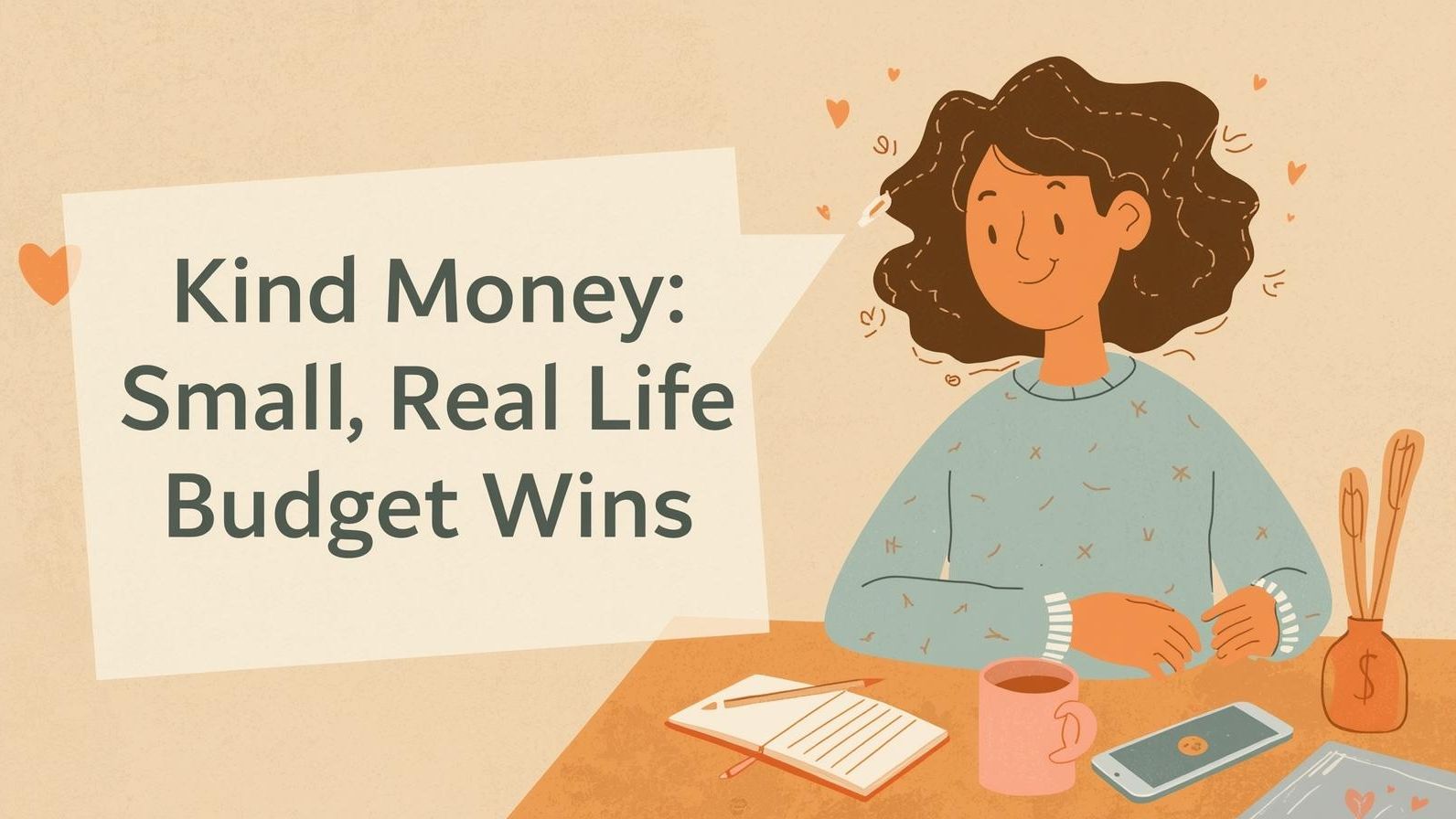 parent at a kitchen table with a simple notebook, a cup of tea, and maybe a calculator or phone