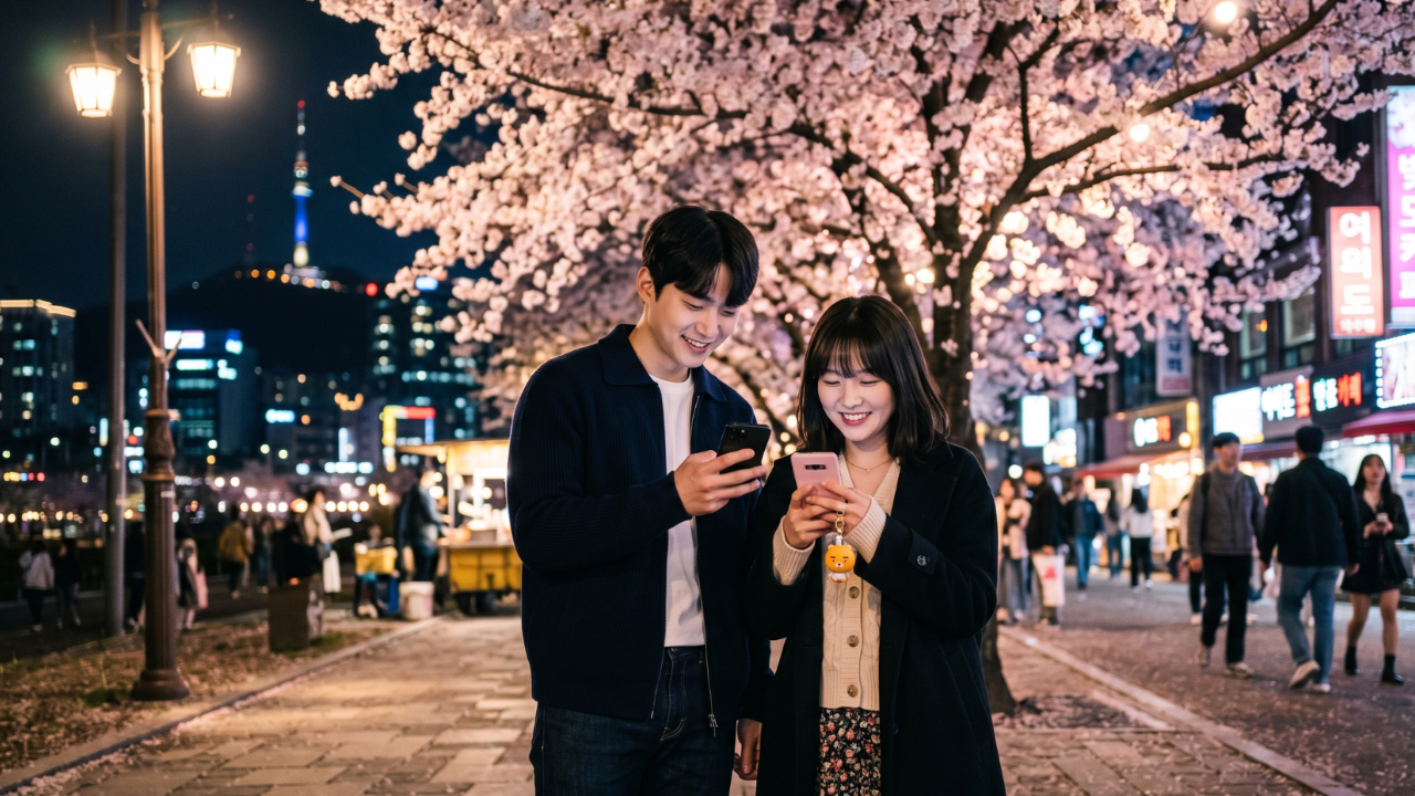 a couple are walking on the street