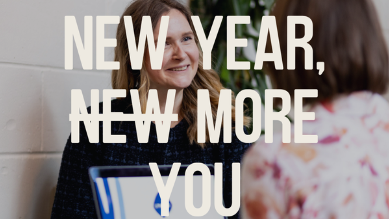 Smiling coaching client setting new years resolutions to be more herself