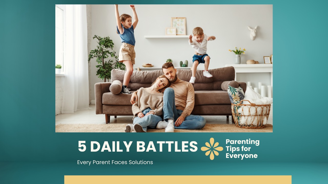 Parent with coffee and organized children - 5 daily parenting battles proven solutions