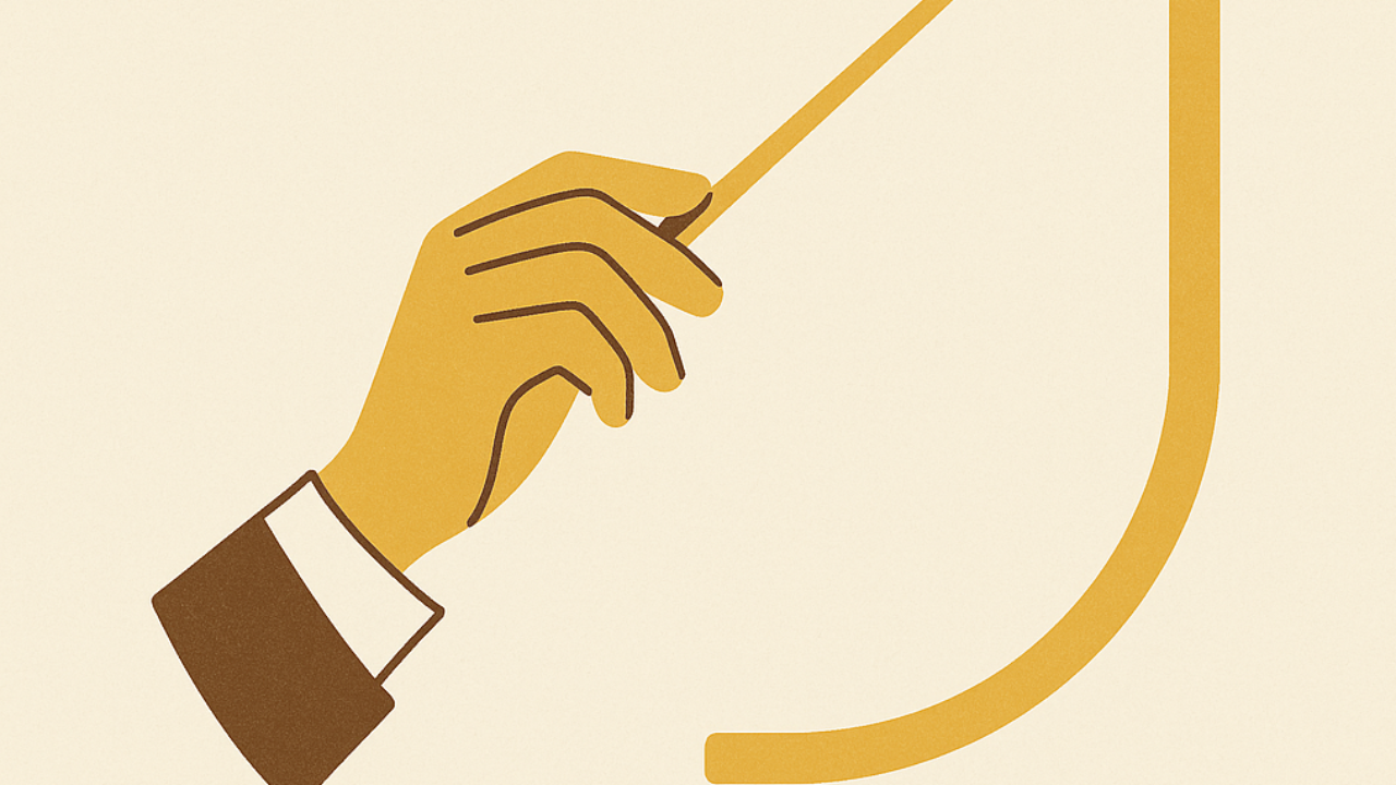 Dirigieren lernen – klare Bewegung der Hand mit Taktstock als Symbol für das Dirigierschema und musikalische Struktur.