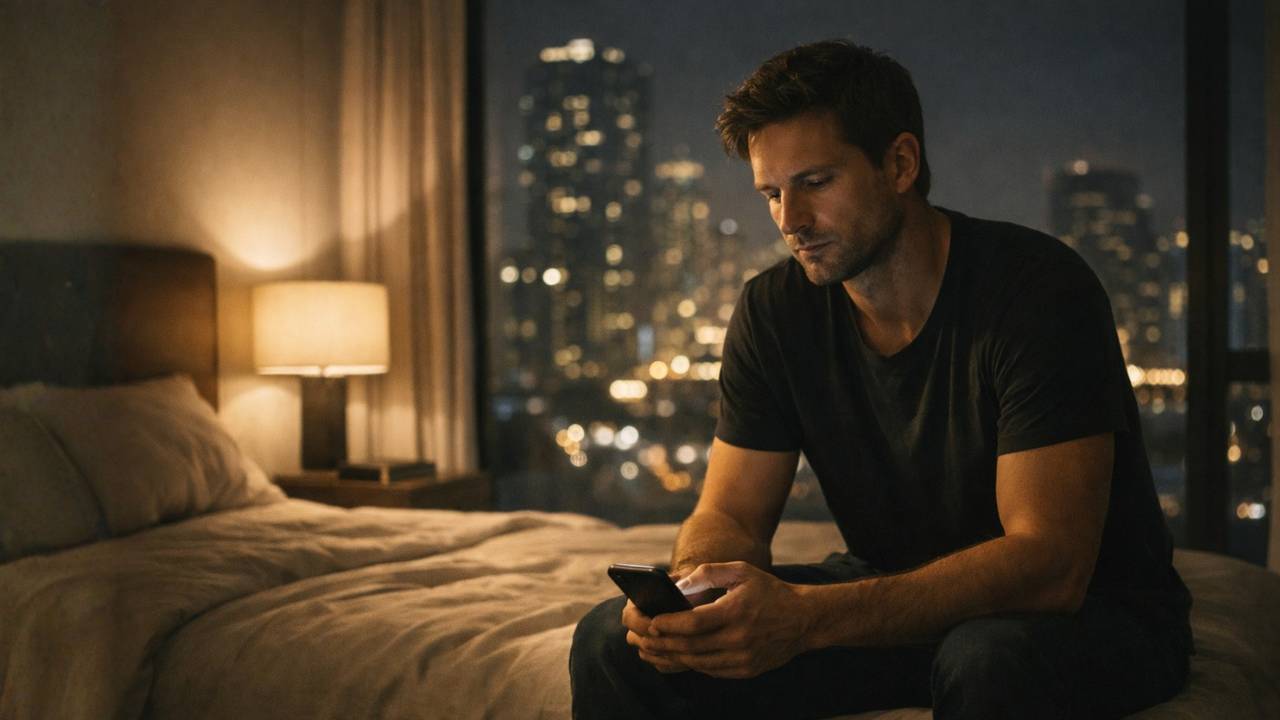 High-achieving professional sitting alone, emotionally disconnected despite external success