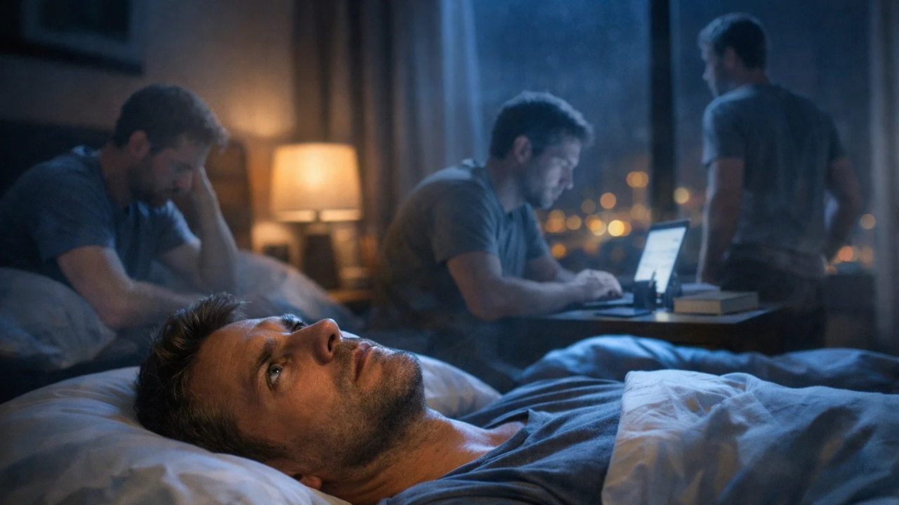 Homme pensif la nuit représentant la suranalyse et un esprit qui ne s’arrête jamais