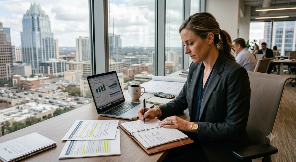 Real estate agent reviewing a weekly goal scorecard