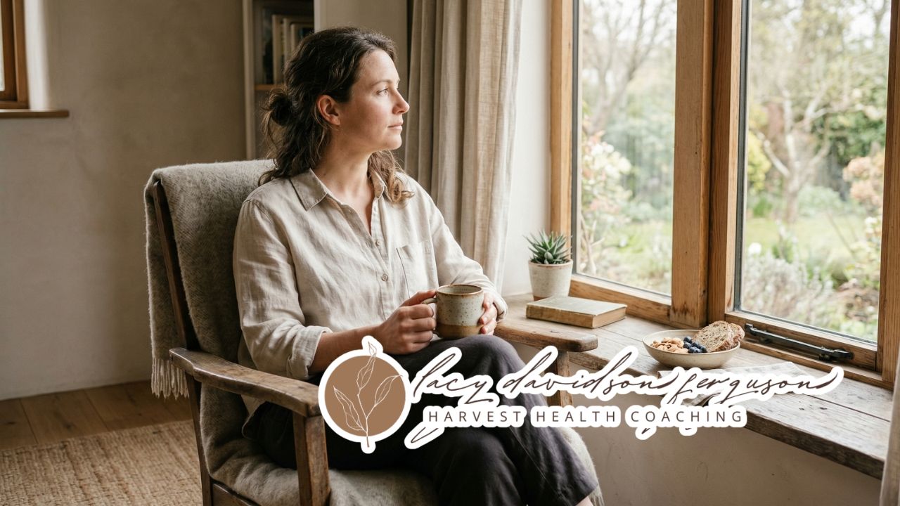 calm reflective moment in natural light representing body awareness, self-care, and a gentle approach to health