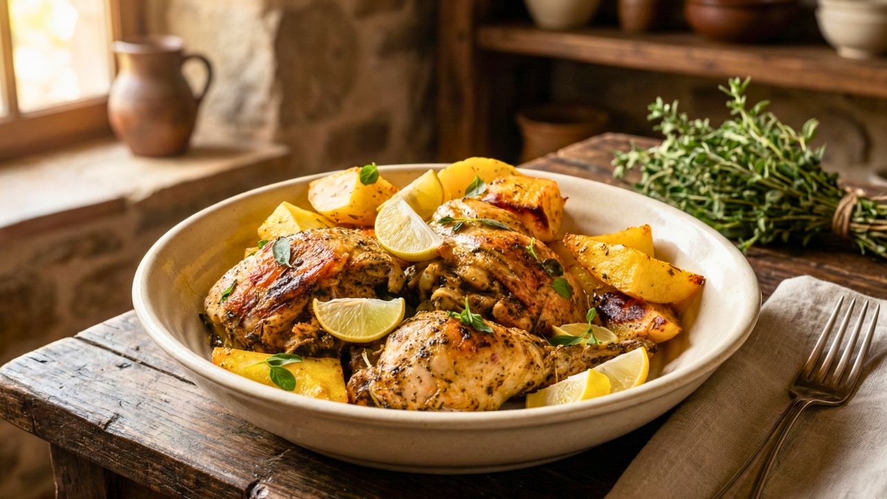 Crispy lemon herb chicken thighs baked in the oven