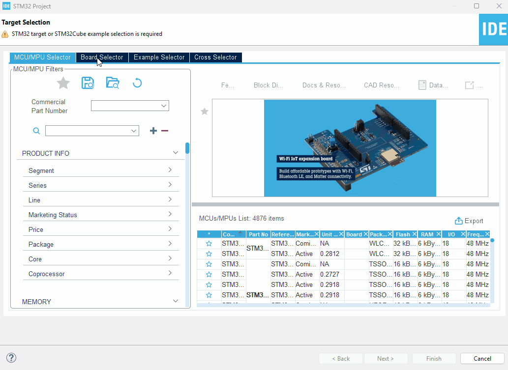 STM32CubeIDE board selector