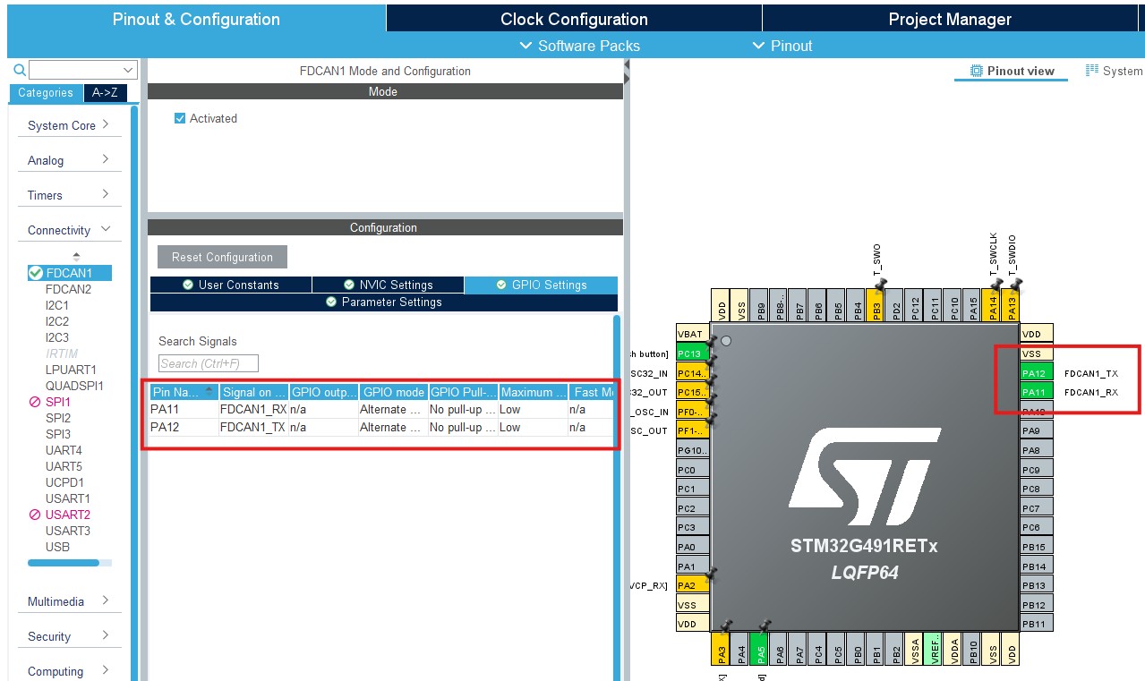 STM32 CAN Bus Tx and Rx lines