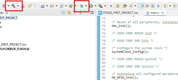 STM32CubeIDE debug and build button