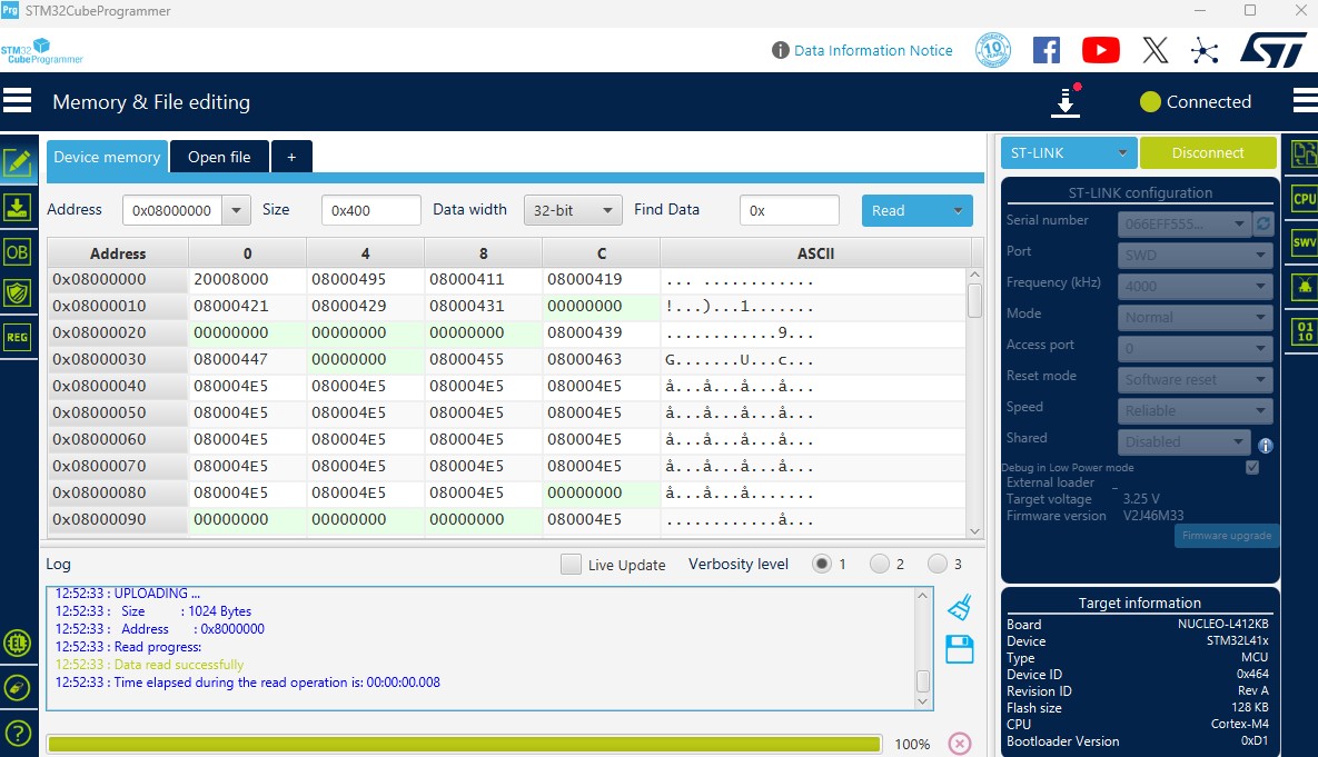 stm32cubeprogrammer device memory