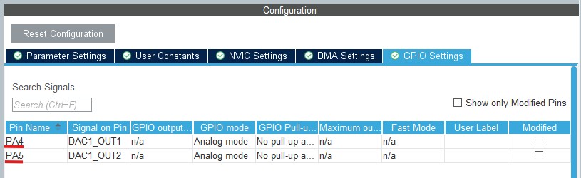 STM32 DAC Pinout