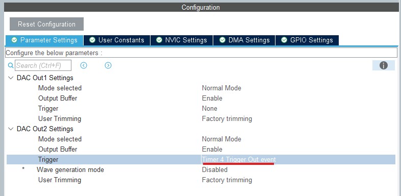 STM32 DAC trigger example