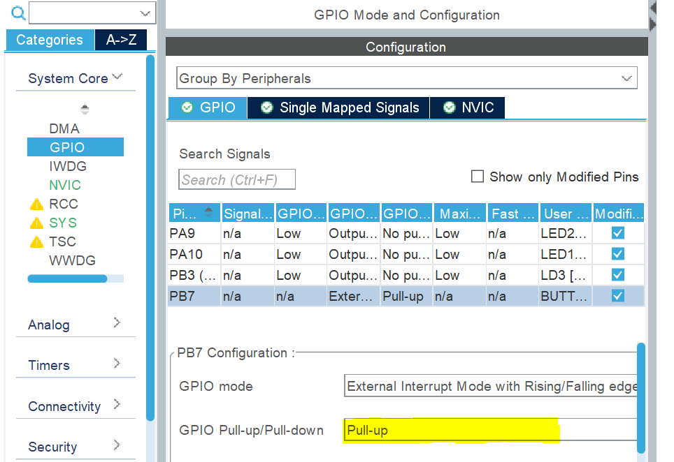 STM32 GPIO Pull-up and Pull-down resistor configuration