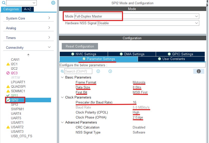 STM32 SPI cubemx configuration