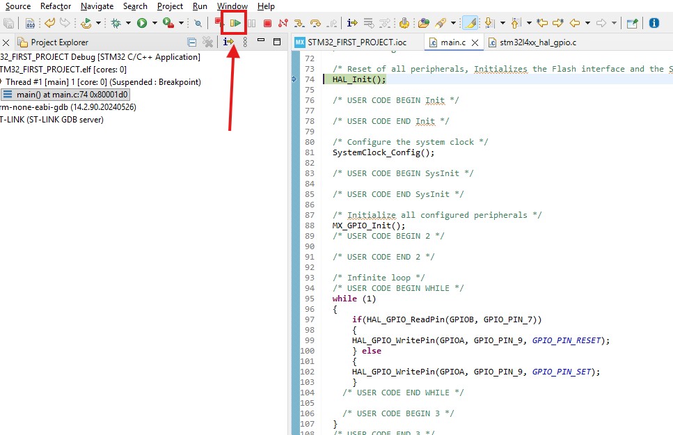 STM32CubeIDE resume debug