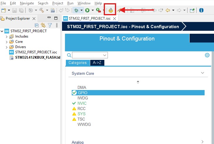 STM32CubeMx generate code button