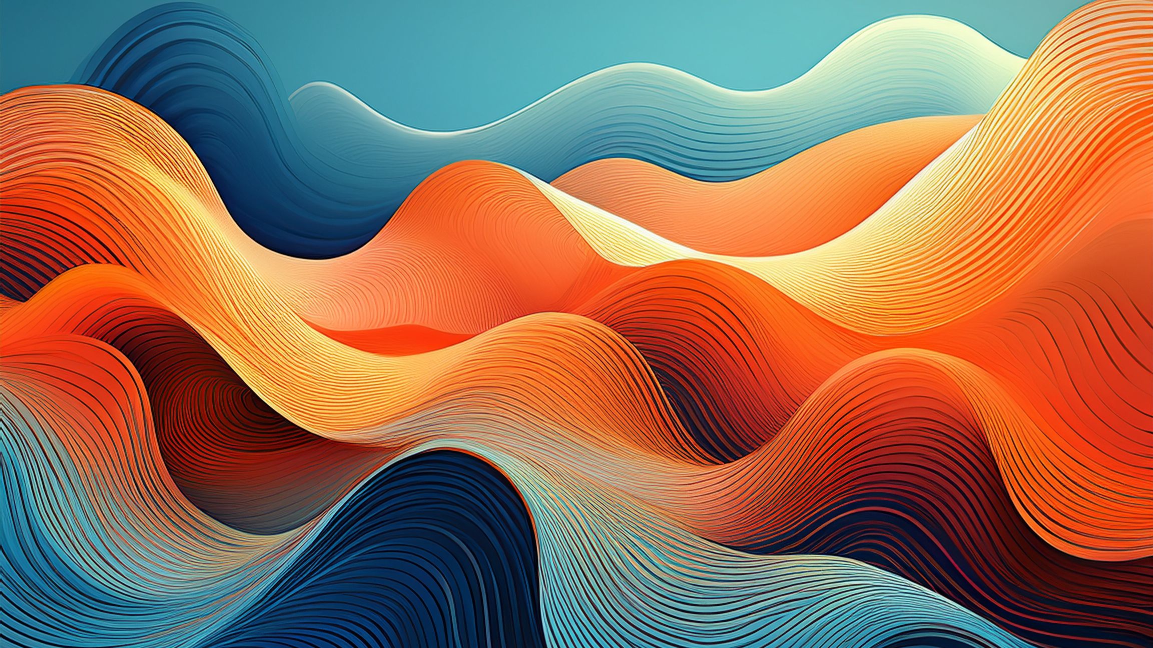 Abstract flowing waves in blue and orange tones representing communication and dialogue in the digital nomad journey