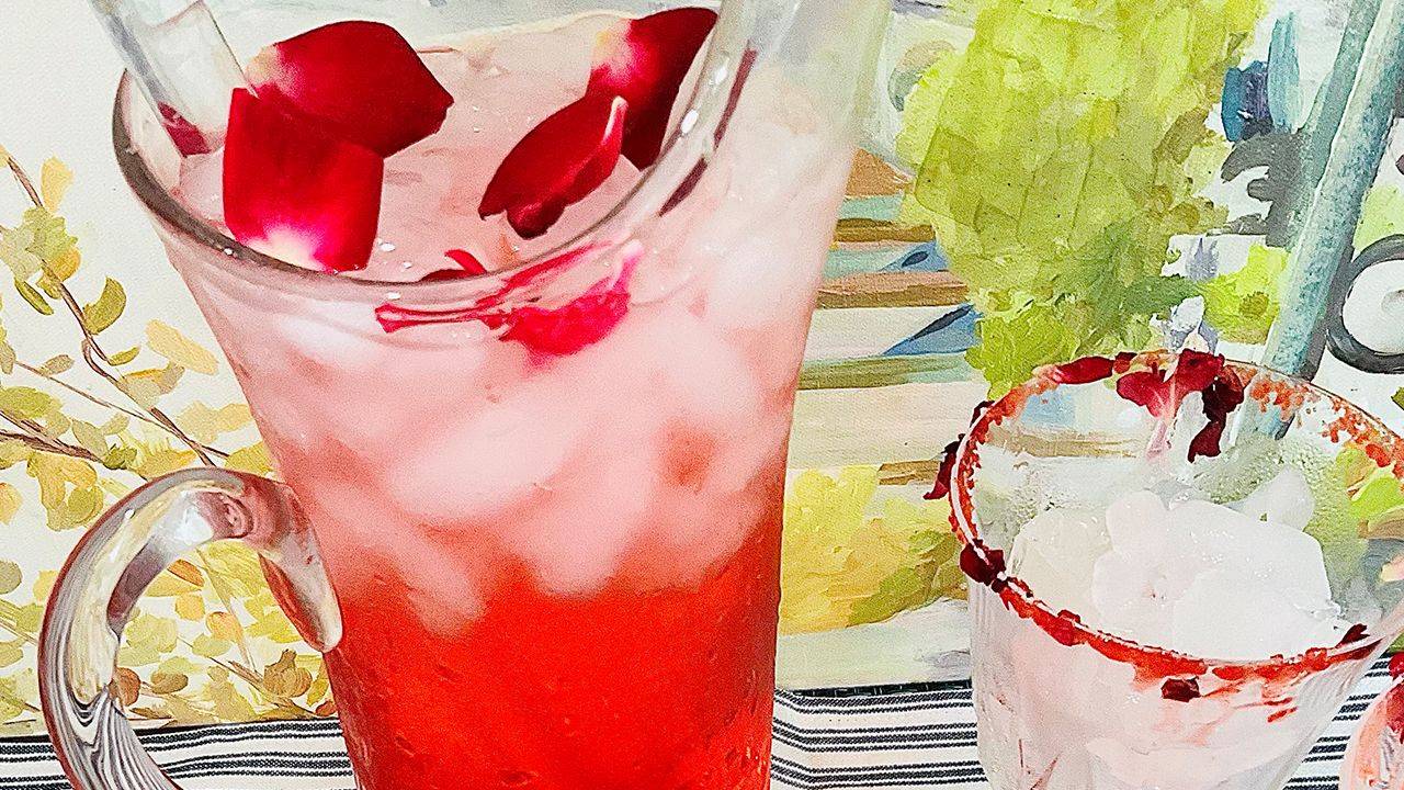 Rose ginger tea with floral rose syrup and fresh ginger.