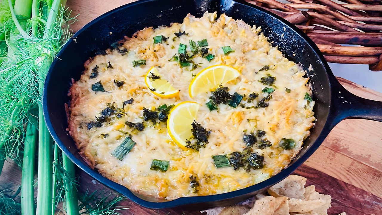 Fennel au gratin baked with a creamy cheese sauce and golden topping.