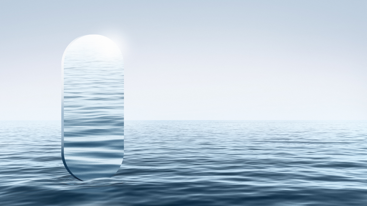 An image of a calm body of water with mirror with deep reflections, or a sophisticated architectural shot featuring light and shadow.