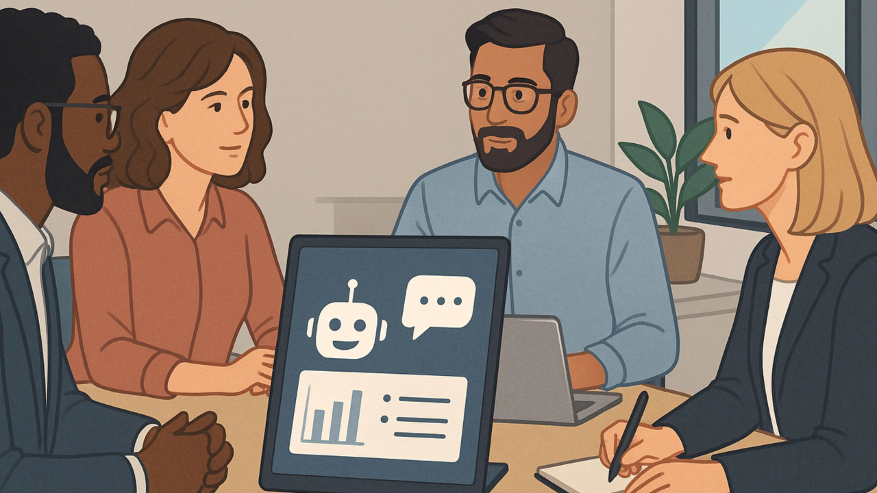 Team using AI tools in a meeting to collaborate more effectively