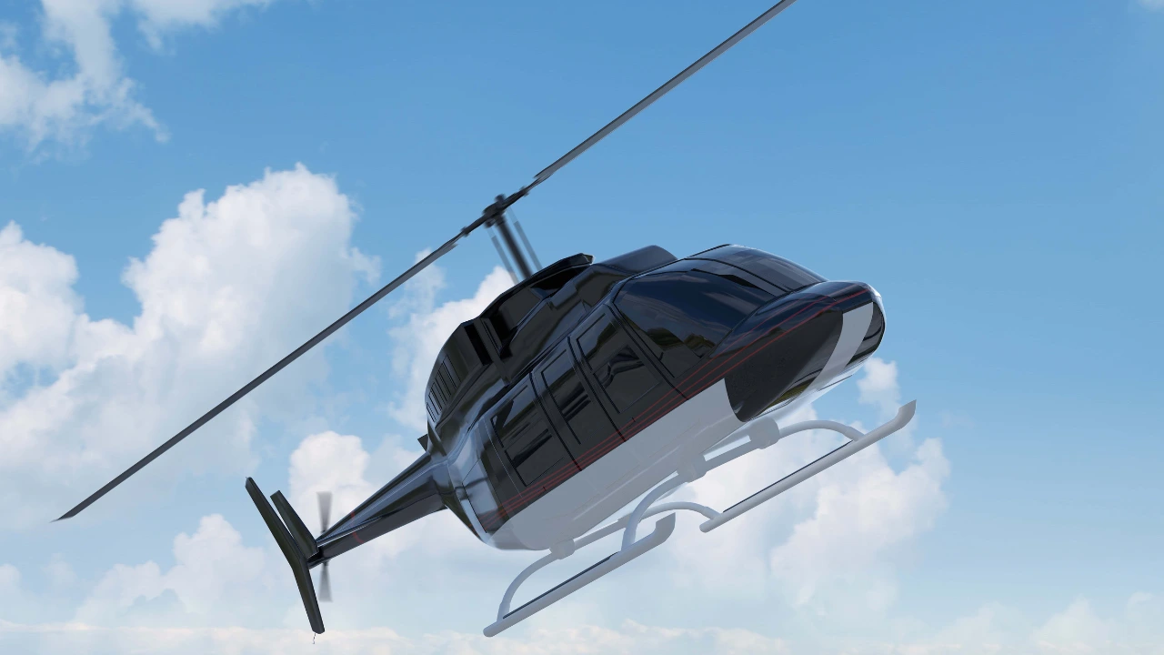 Close-up photograph of a helicopter rotor blade in slow motion, showing motion blur against a clear sky to represent the dangerous illusion of stillness in leadership.