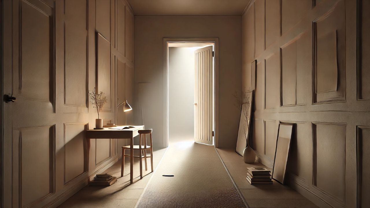 Empty hallway with half-open door and soft light | The Soft Era