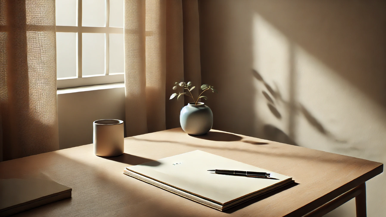 Quiet desk with soft natural light and a blank page | The Soft Era
