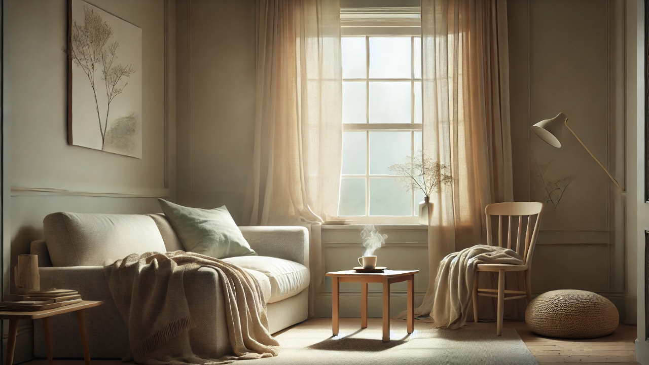 Soft living room with natural window light and a cup of tea | The Soft Era