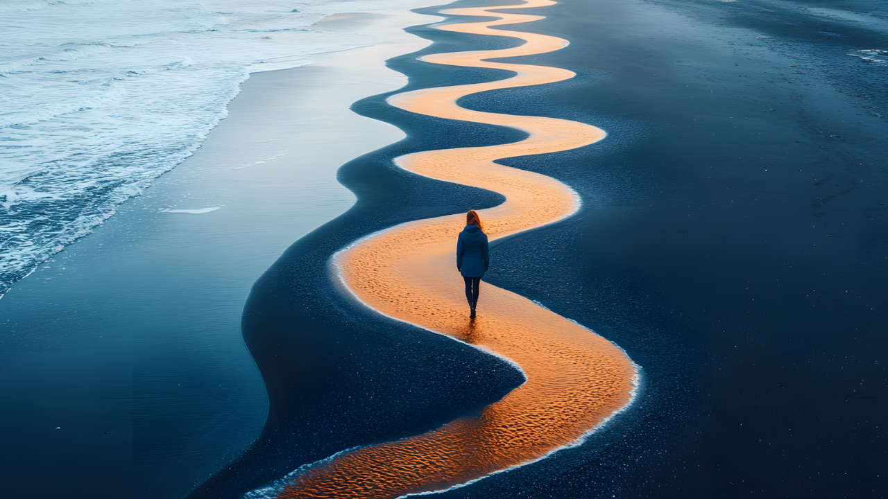 woman walking on beach