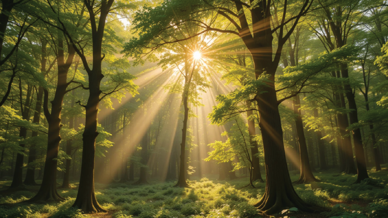 Light streaming in forest