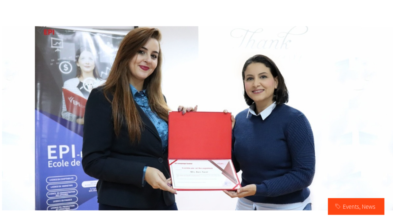 Ines Nasri delivering a keynote at EPI Business School on the future of work, technology trends, and personal branding for students and professionals.