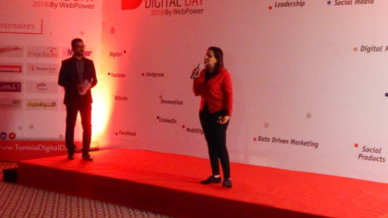 Ines Nasri hosting Tunisia Digital Day 2018, Tunisia’s premier event on digital innovations, marketing trends, and emerging technologies.