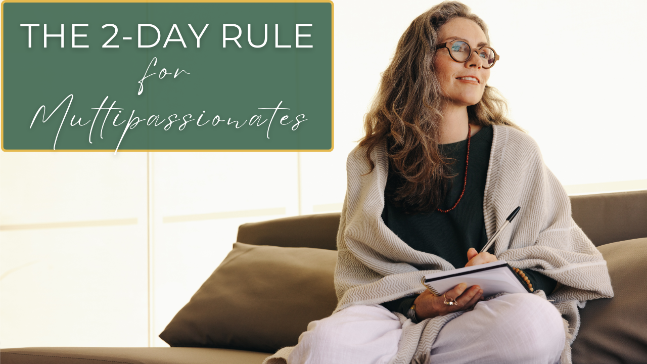 A multipassionate desk with notebooks, art supplies, and a laptop, showing a calm, organized rotation of projects with subtle progress markers, illustrating sustainable momentum.