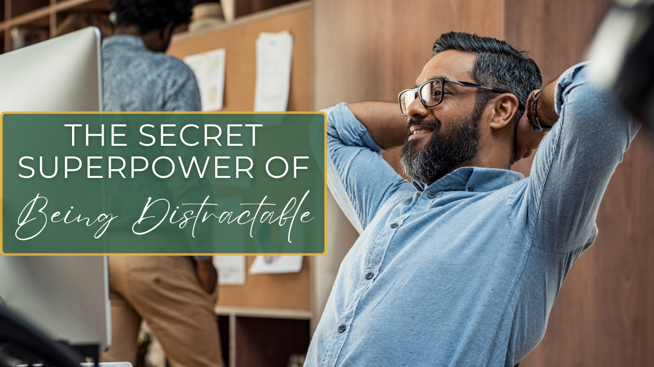 A multipassionate workspace with notebooks, a laptop, and a camera, scattered but alive, representing curiosity, idea rotation, and the superpower of distractibility.