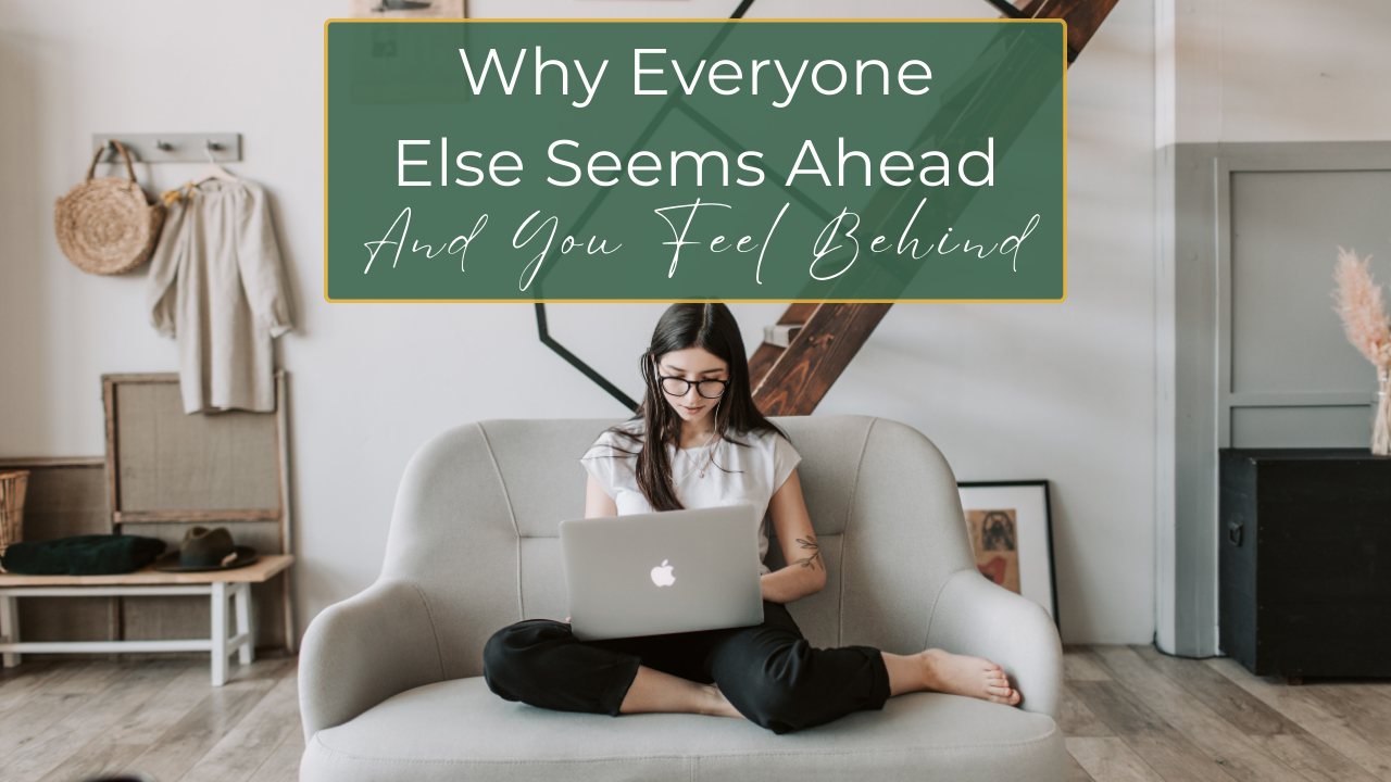 A person sitting at a desk surrounded by notes, half-finished projects, and small plants growing — symbolizing layered growth that doesn’t look linear.