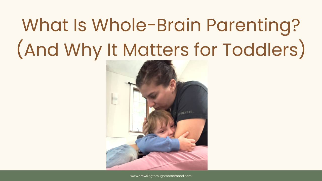 Mother hugging her toddler during an emotional moment, demonstrating connection and calming support aligned with whole-brain parenting principles.