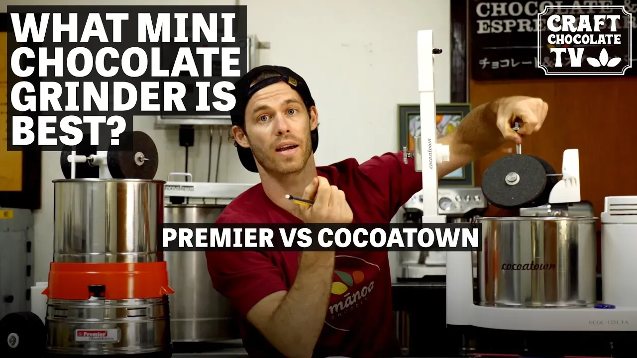 Image of a person using a chocolate mini grinder with text reading "What Mini Chocolate Grinder Is Best?