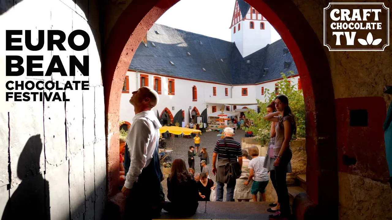 Image of people at chocolate festival with text reading " Euro Bean Chocolate Festival". 
