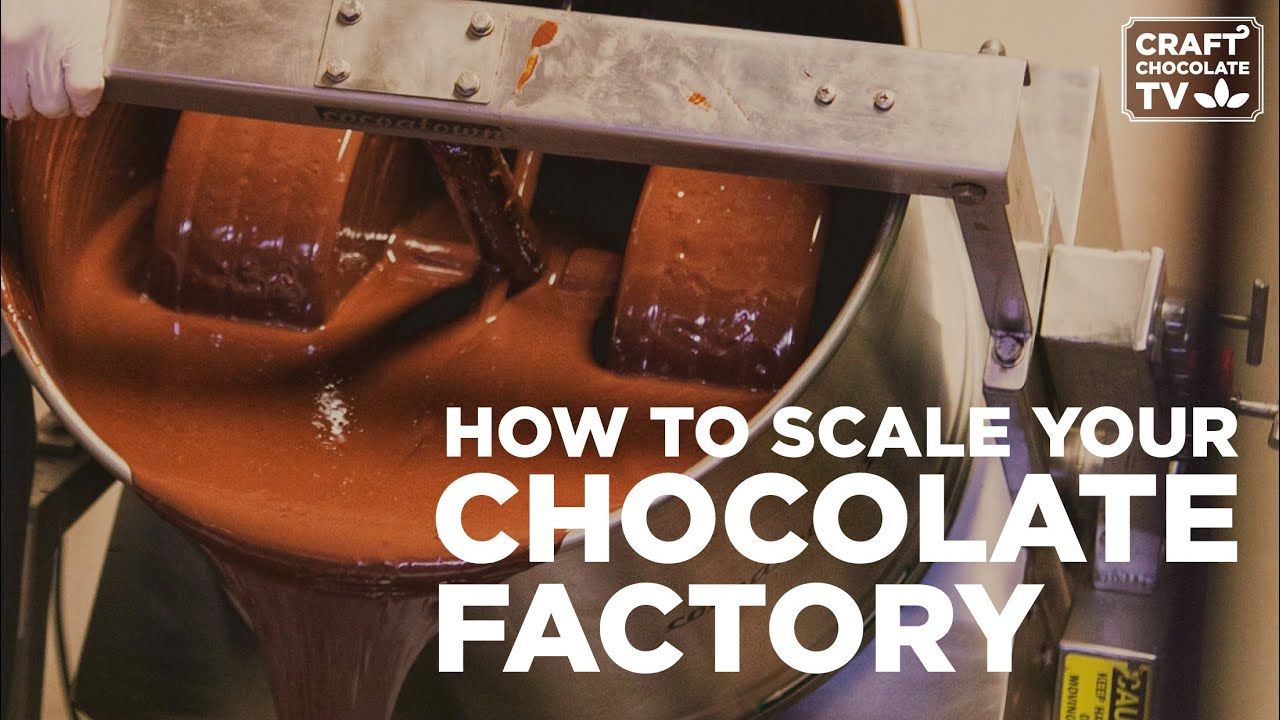Image of a chocolate in stone grinder with the text "How to scale your chocolate factory".  