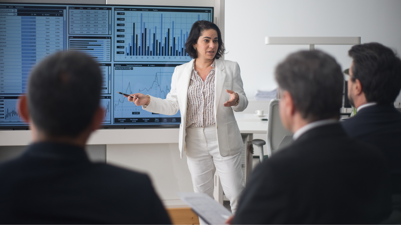 Businesswoman presenting data at a meeting