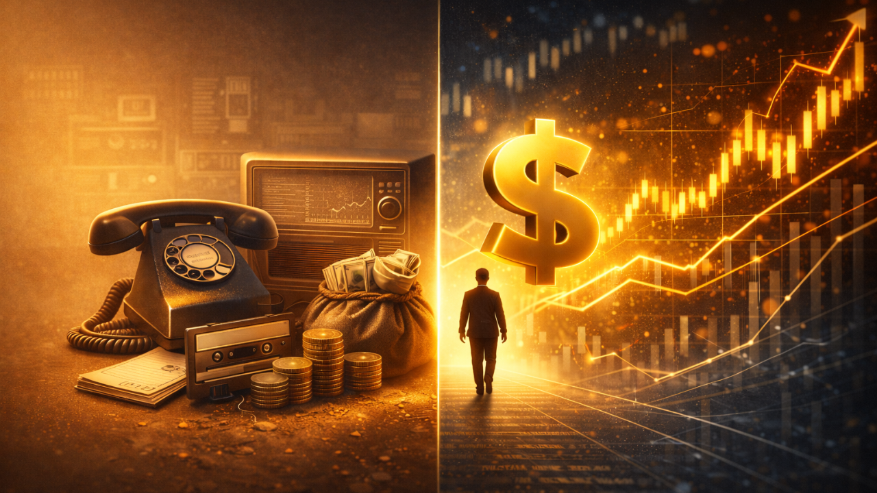 Ilustración financiera sobre cuando ahorrar era suficiente y cómo cambió el comportamiento del dinero con el tiempo.